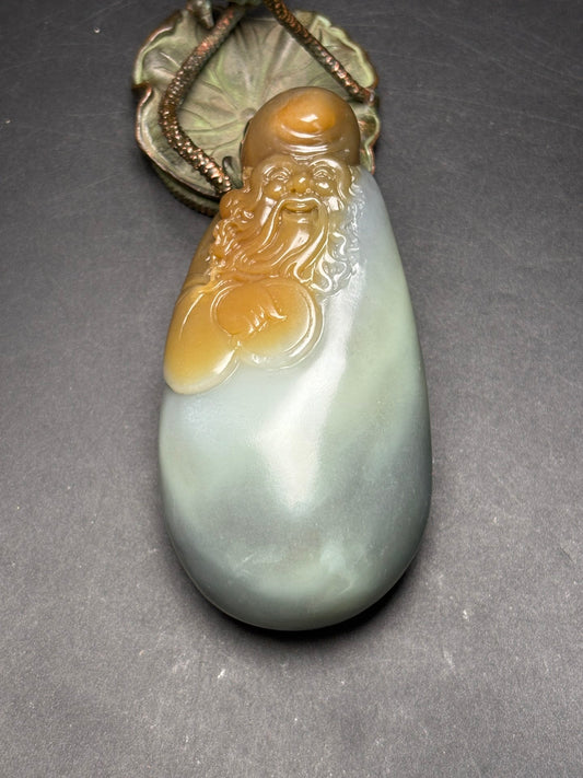 A0873 Superb Chinese Hetian Jade Carved Longevity Taoism Deity Pendant