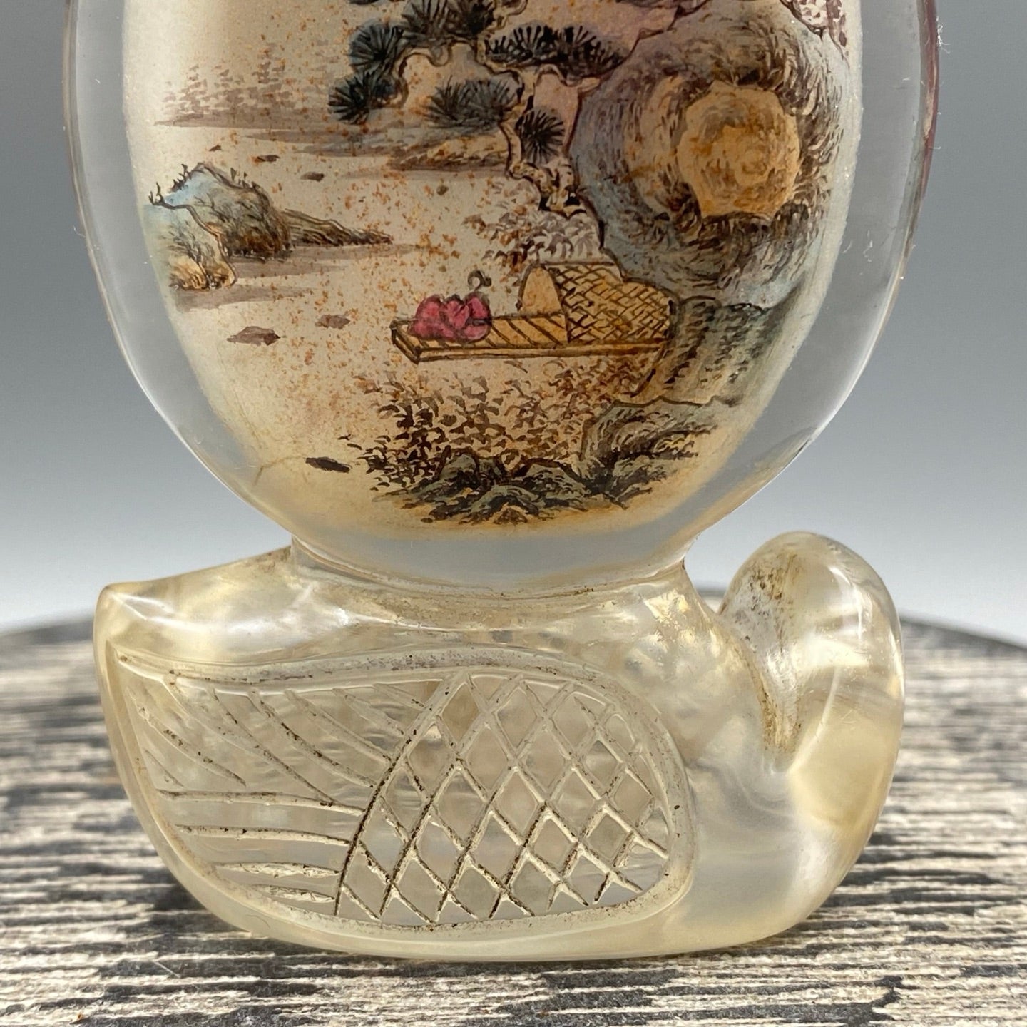 A0904 Old Chinese Crystal Inside Painting Mountain River Scene Design Snuff Bottle w Stopper