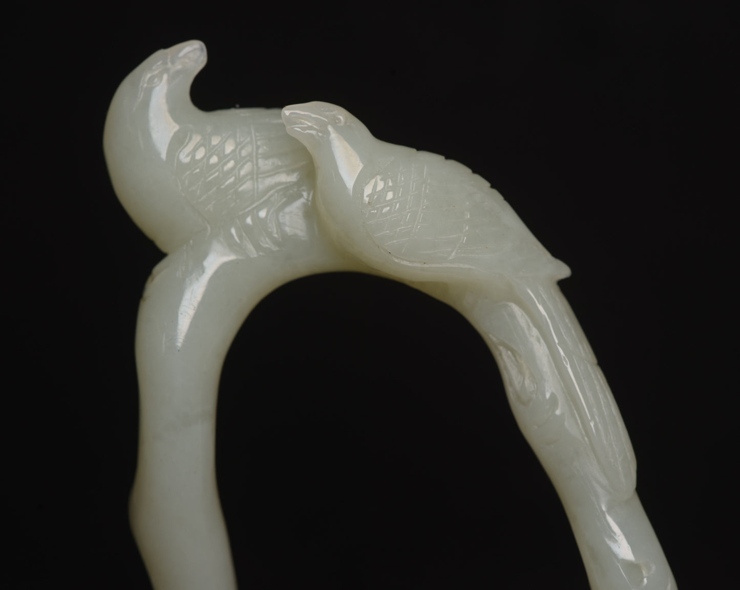 A0918 Superb Chinese Hetian Jade Carved Magpie Handle Teapot