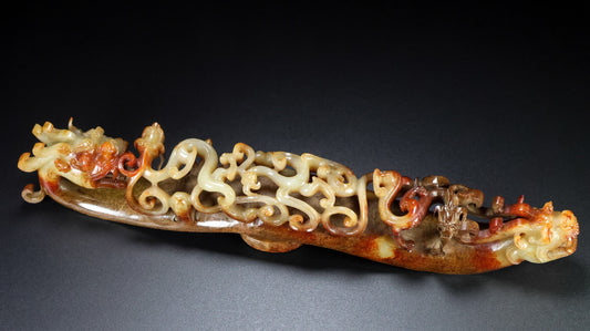 A0920 Superb Old Chinese Hetian Jade High Relief Dragon Statue