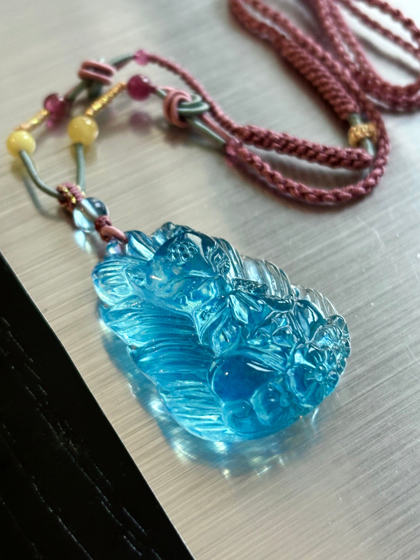 A0921 Beautiful Aquamarine Carved Nine-tailed Fox Pendant