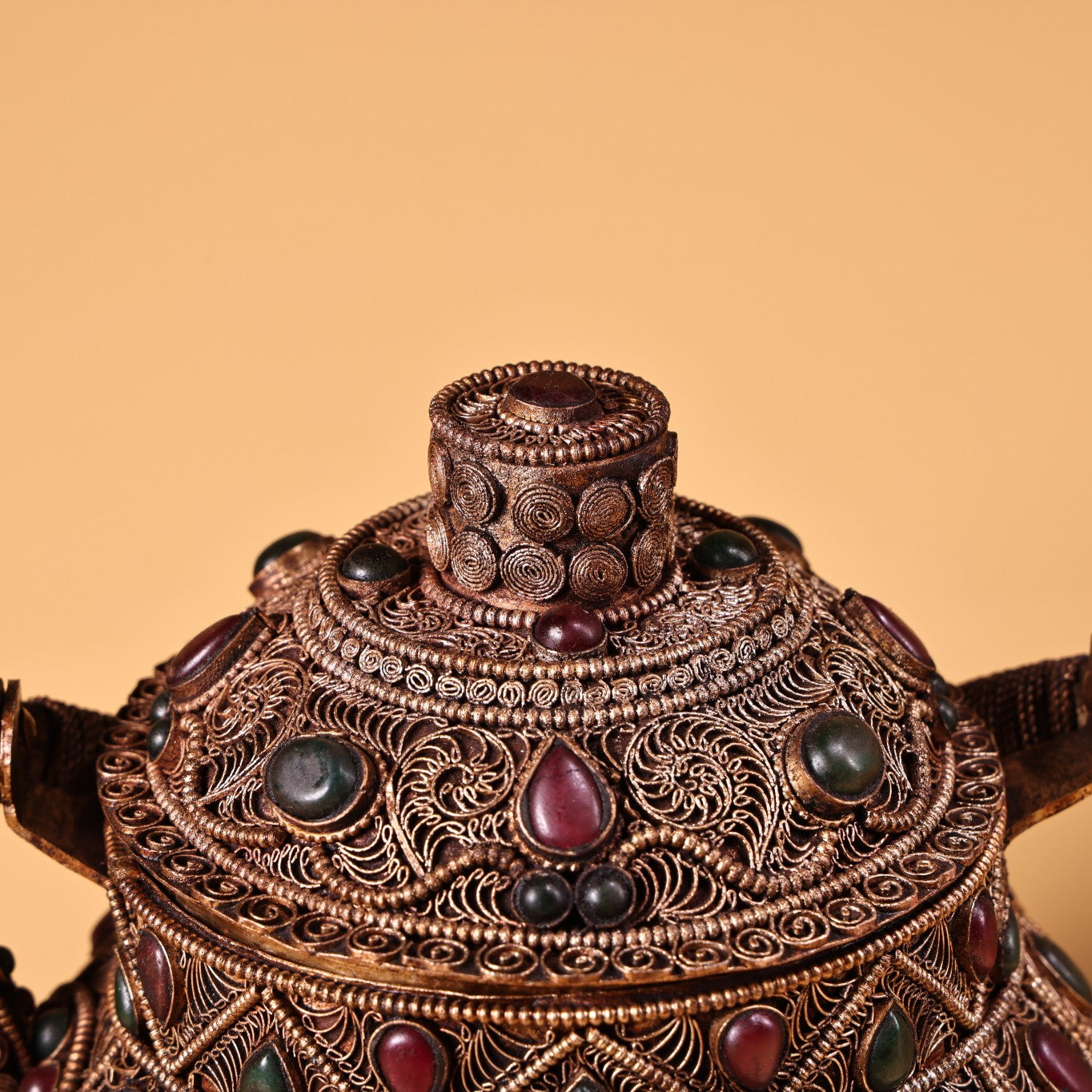 A0922 Tibetan Silver Wires Inlay Gems Handle Teapot