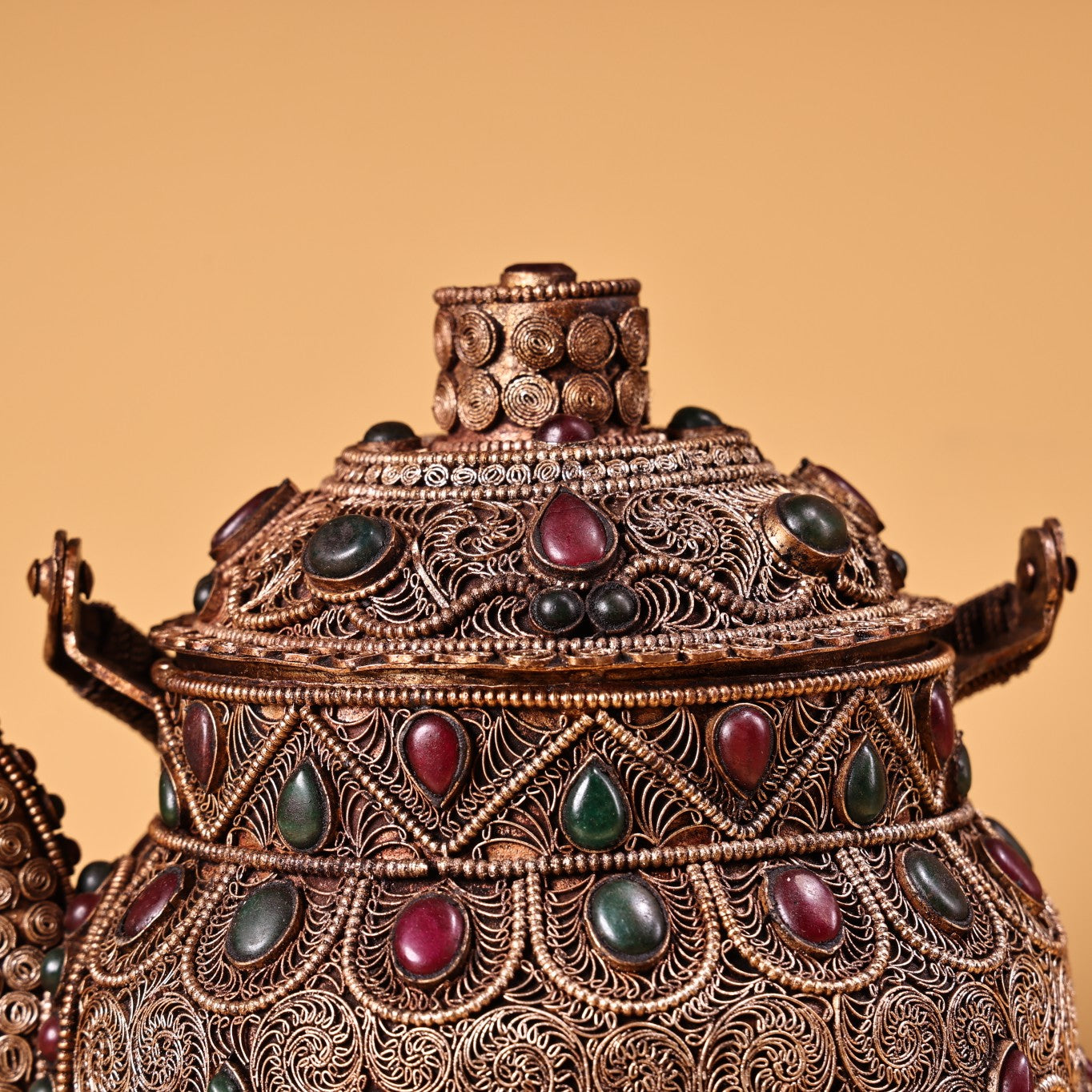 A0922 Tibetan Silver Wires Inlay Gems Handle Teapot
