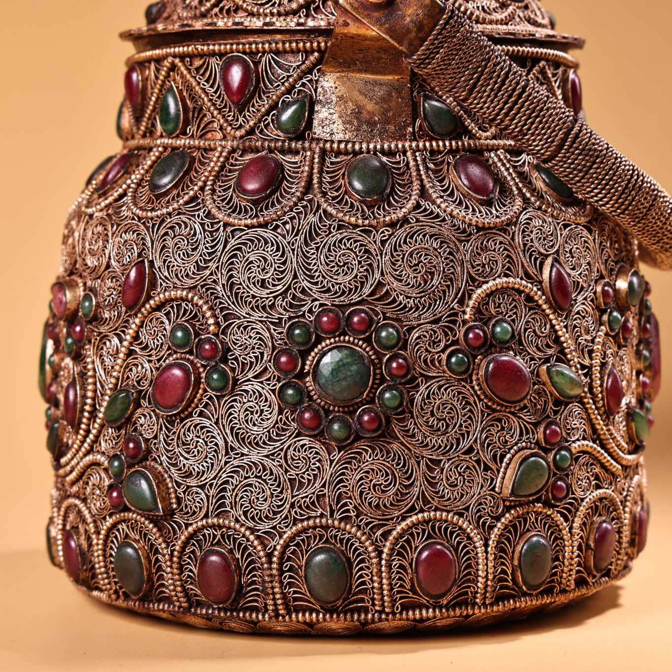 A0922 Tibetan Silver Wires Inlay Gems Handle Teapot