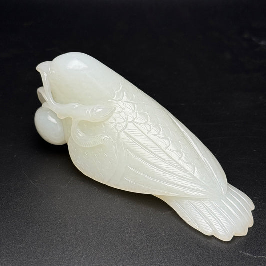 A0932 Superb Chinese Hetian Jade Carved Bird Statue