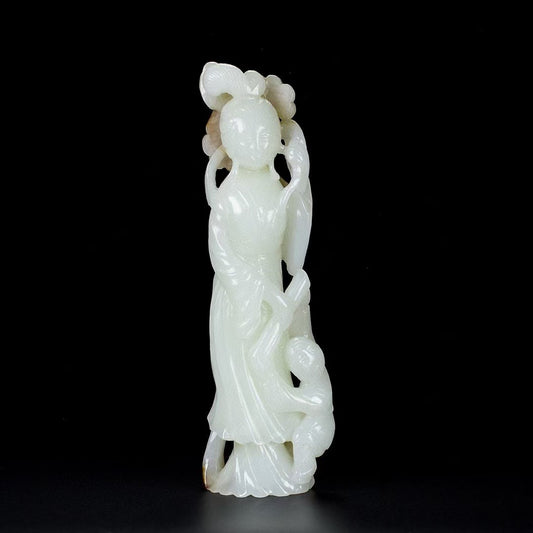 A0938 Superb Chinese Hetian Jade Carved Figure Statue