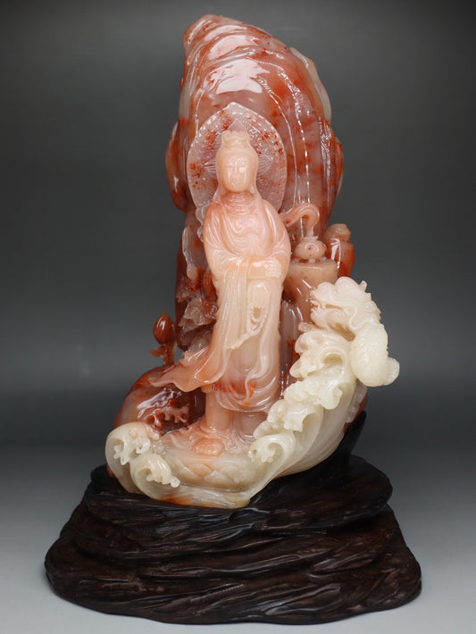 A0941 Superb Chinese Shoushan Stone Carved Kan-yin Statue