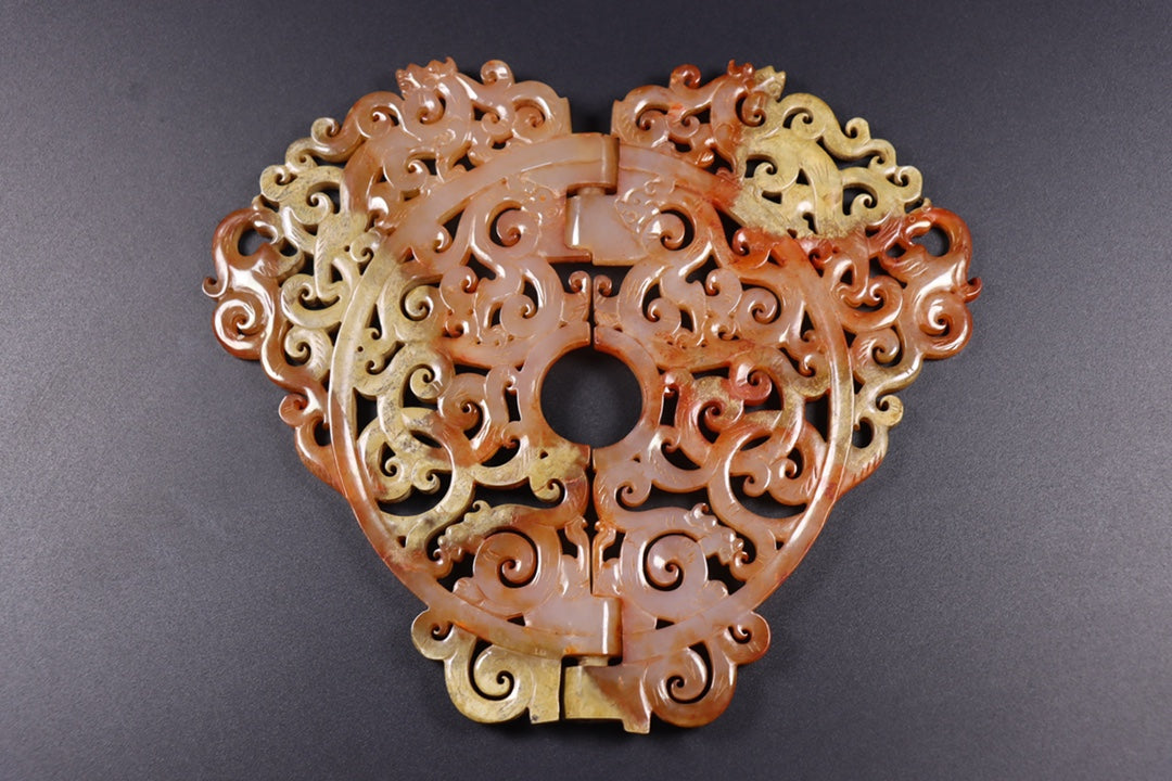 A0947 Openwork Vintage Chinese Hetian Jade Carved Dragon Phoenix Jade Bi