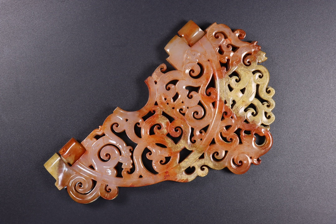 A0947 Openwork Vintage Chinese Hetian Jade Carved Dragon Phoenix Jade Bi