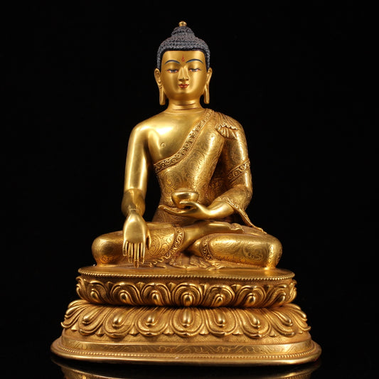 A0949 Tibetan Buddhism Gilt Gold Copper Siddhartha Buddha Statue
