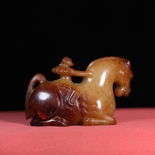 A0957 Superb Old Chinese Hetian Jade Carved Horse Statue