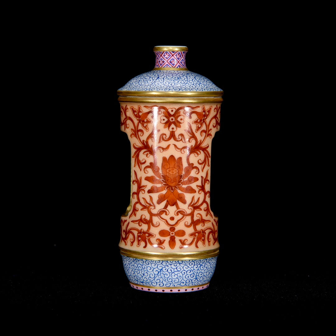 A0969 Chinese Qing Dynasty Gilt Edge Famille Rose Mountain River Scene Design Turn Heart Porcelain Snuff Bottle