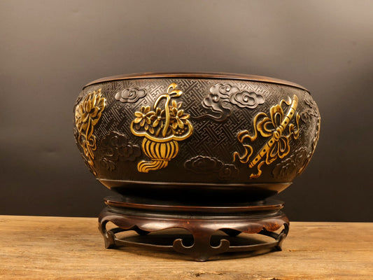 A0970 Vintage Chinese Gilt Gold Copper Incense Burner