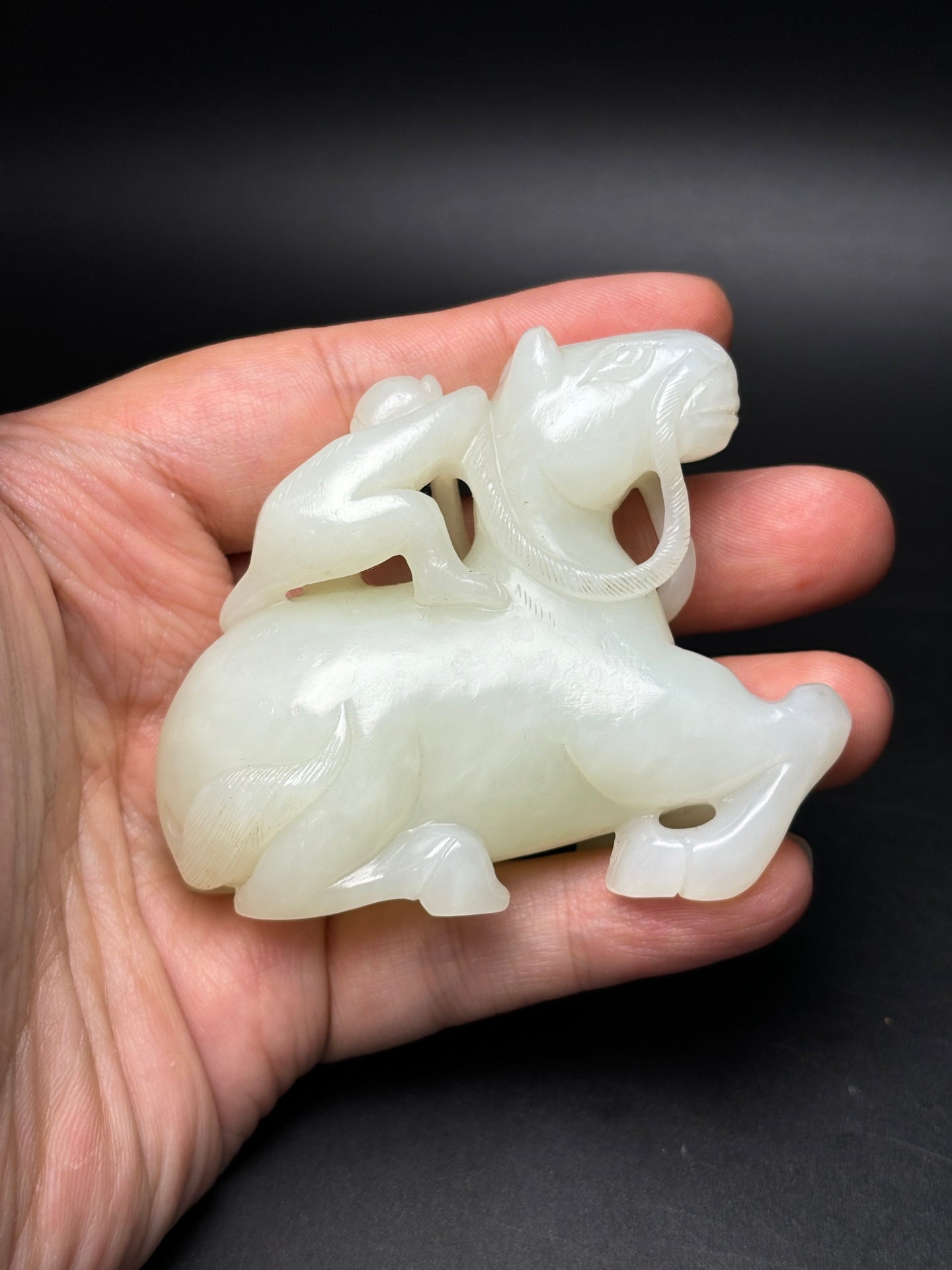 A0972 Superb Chinese Hetian Jade Carved Horse Monkey Statue/Pendant