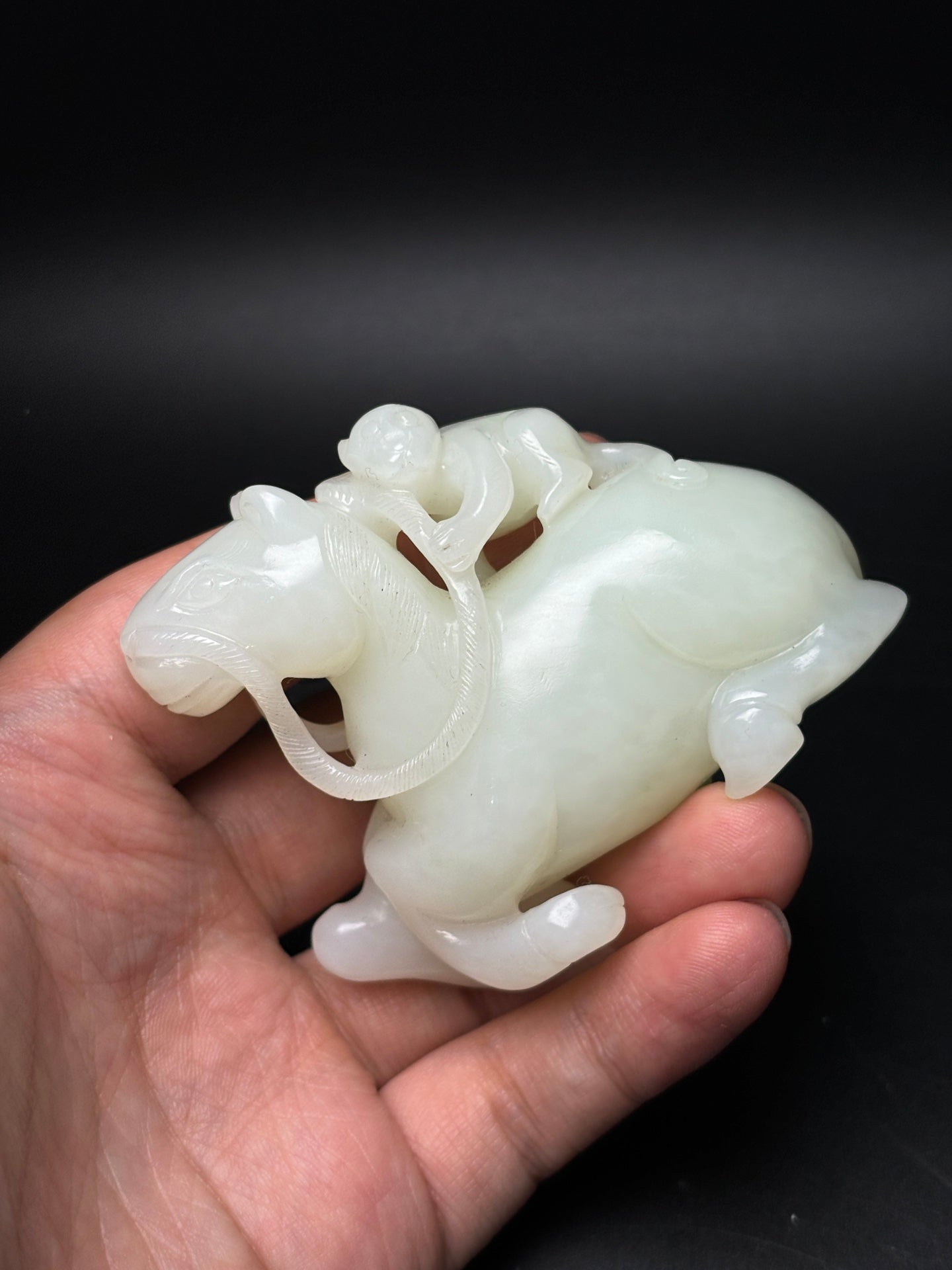 A0972 Superb Chinese Hetian Jade Carved Horse Monkey Statue/Pendant