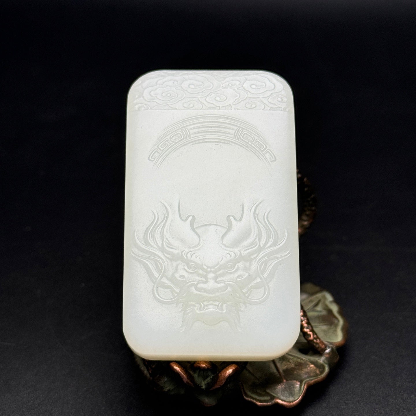 A0976 Chinese Natural Hetian Jade Low Relief Fortune Dragon Design Pendant