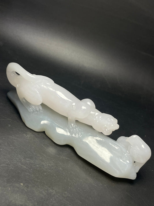 A0980 Superb Chinese White Hetian Jade Carved Chi Dragon Statue
