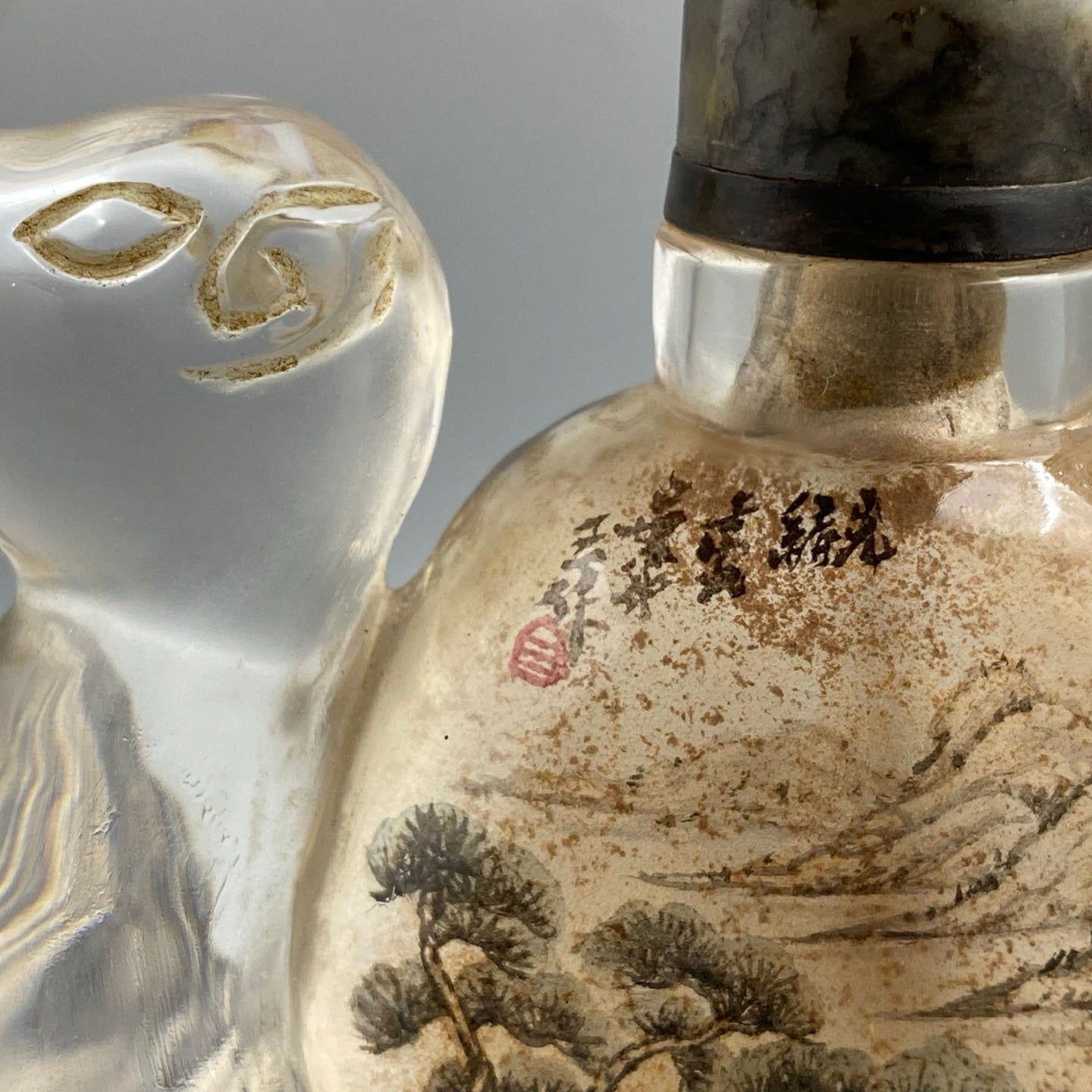 A0986 Old Chinese Peking Glass Inside Painting Mountain River Scene Design Snuff Bottle w Stopper