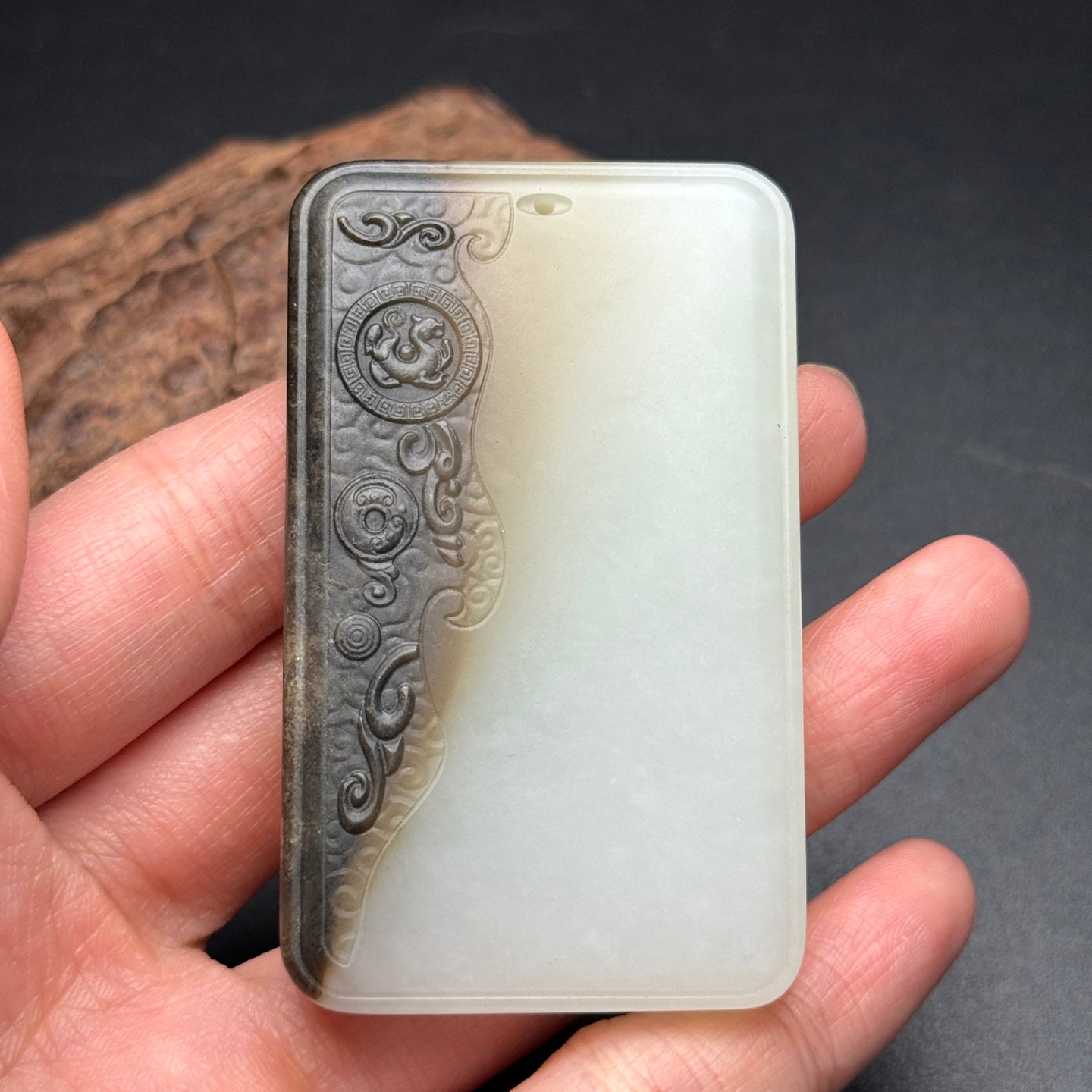 A0990 Chinese Natural Hetian Jade Low Relief Kwan-yin Pendant