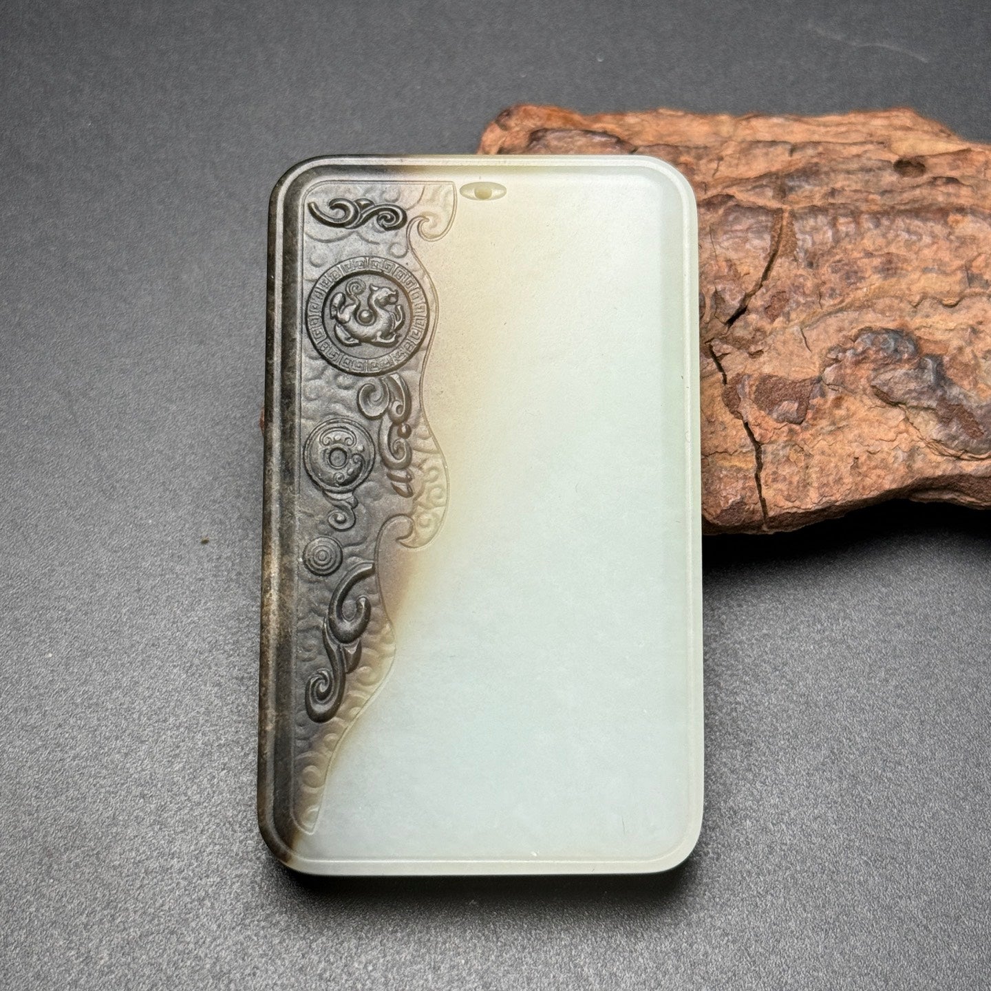 A0990 Chinese Natural Hetian Jade Low Relief Kwan-yin Pendant