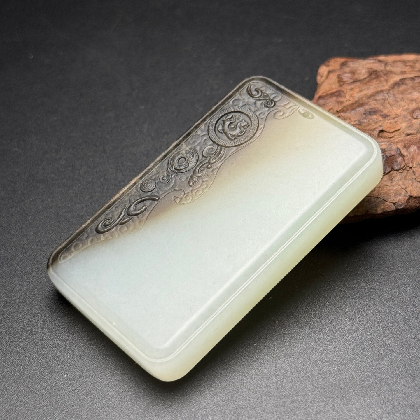 A0990 Chinese Natural Hetian Jade Low Relief Kwan-yin Pendant
