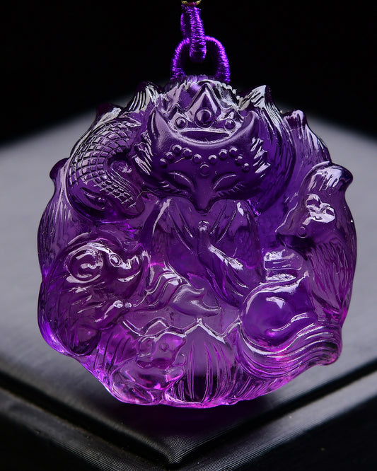 A0992 Exquisite Amethyst Carved Nine-tailed Fox Pendant