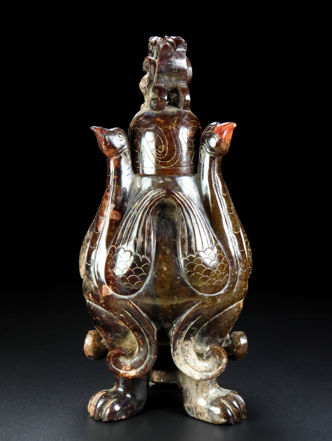 A1000 Superb Old Chinese Hetian Jade Carved Phoenix Vase