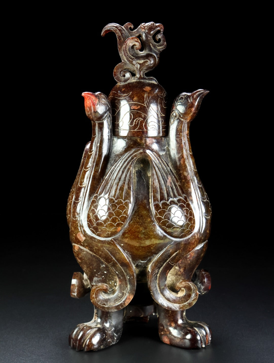 A1000 Superb Old Chinese Hetian Jade Carved Phoenix Vase