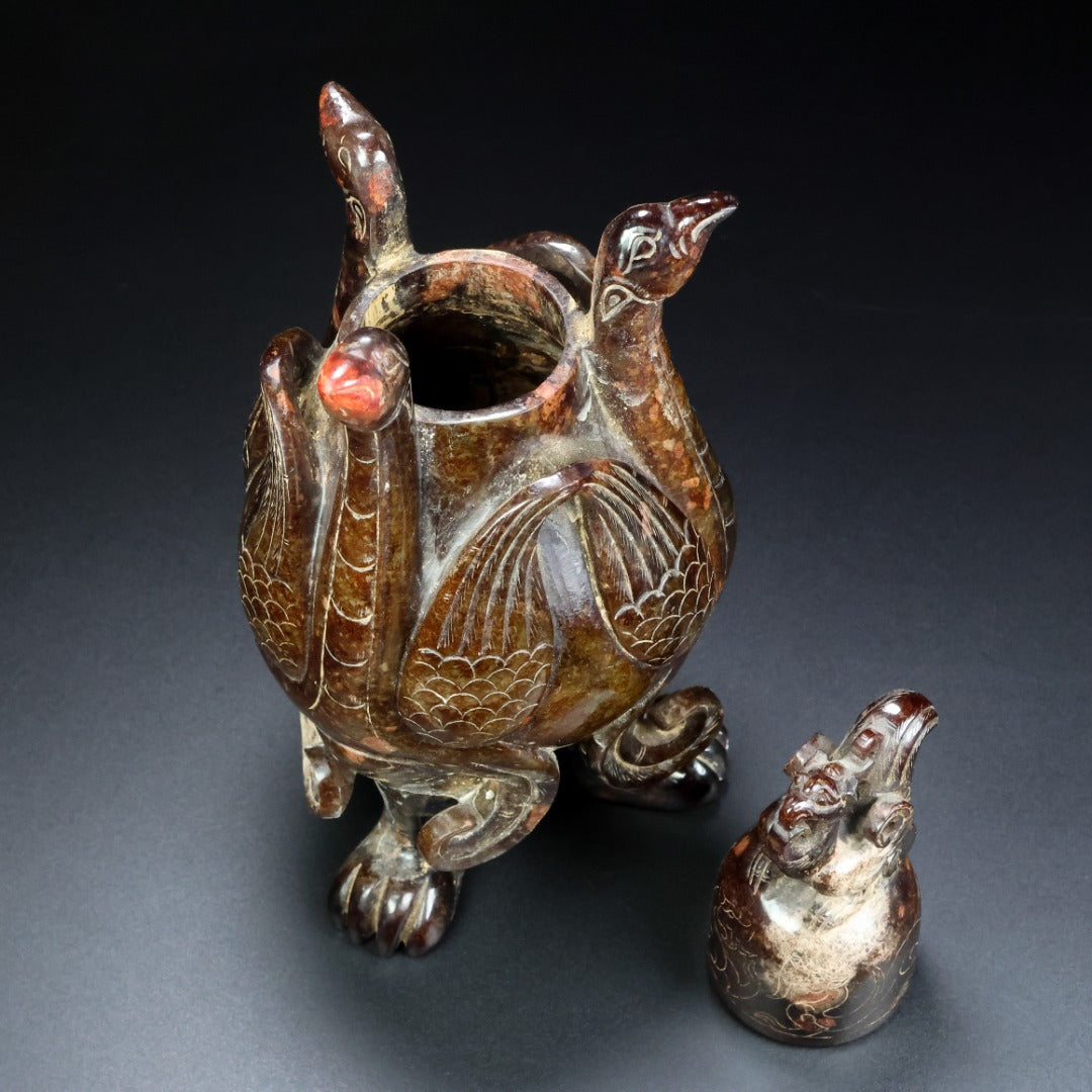 A1000 Superb Old Chinese Hetian Jade Carved Phoenix Vase