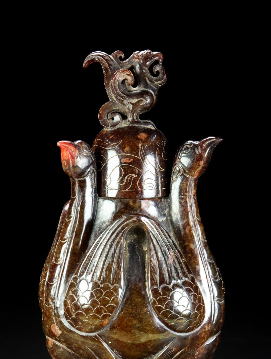 A1000 Superb Old Chinese Hetian Jade Carved Phoenix Vase