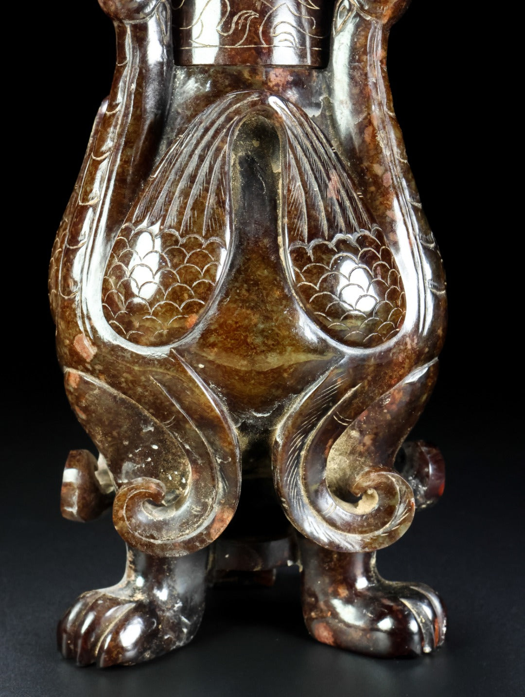 A1000 Superb Old Chinese Hetian Jade Carved Phoenix Vase