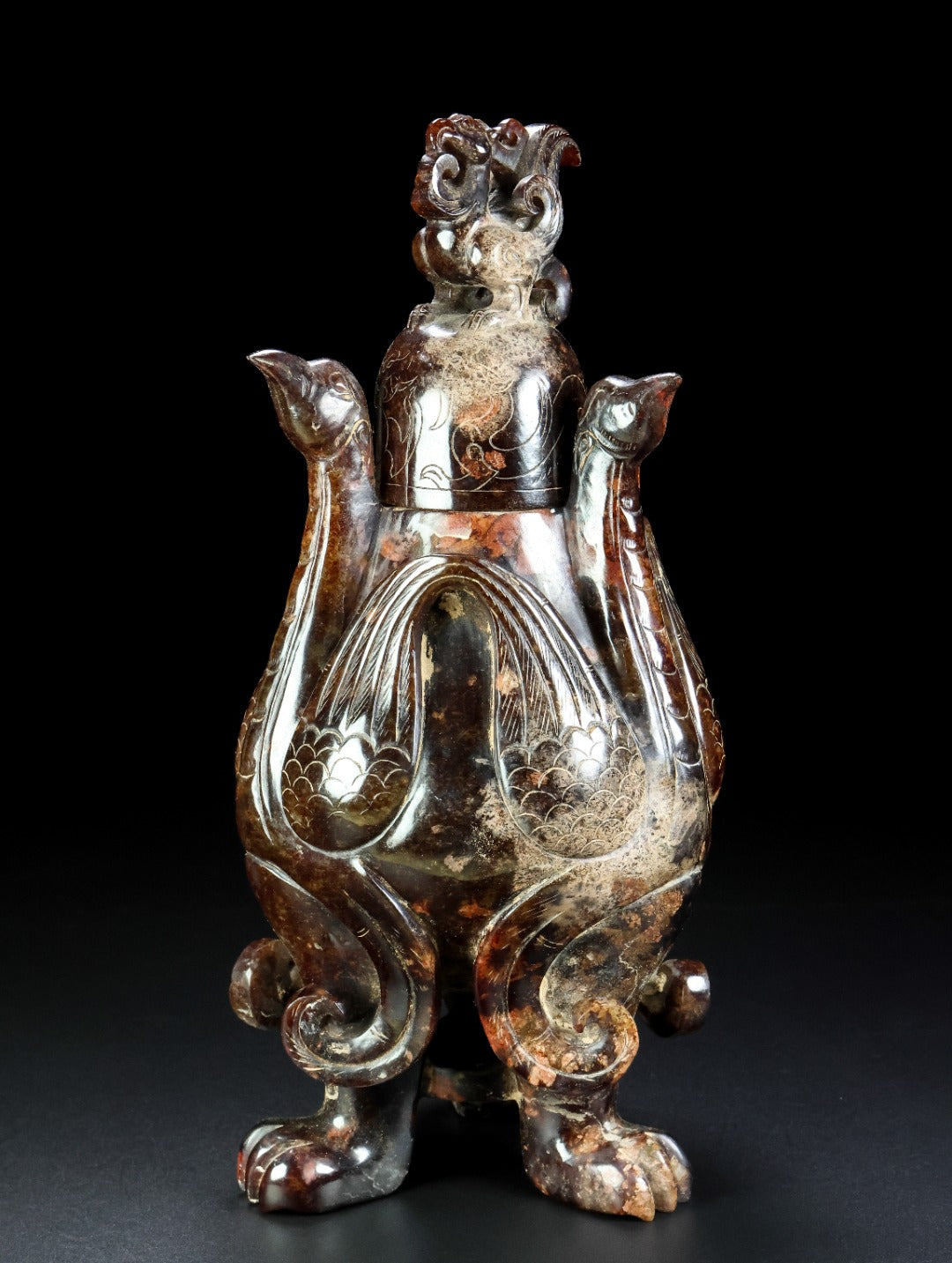 A1000 Superb Old Chinese Hetian Jade Carved Phoenix Vase