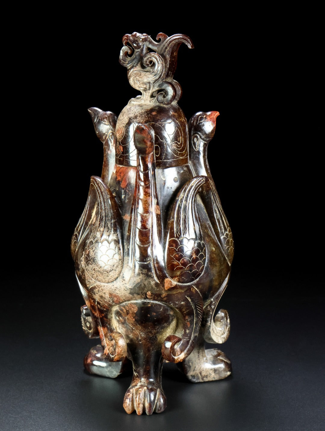 A1000 Superb Old Chinese Hetian Jade Carved Phoenix Vase