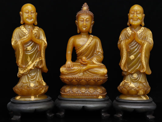 A1019 A Set Three Chinese Shoushan Tianhuang Stone Carved Buddha Statue