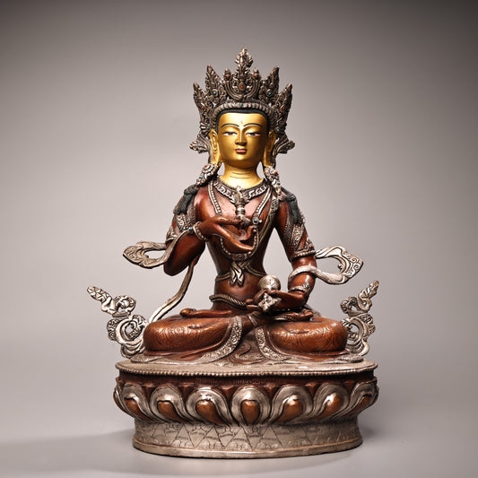 A1022 Vintage Silver Plated Gilt Gold Copper Vajrapani Statue