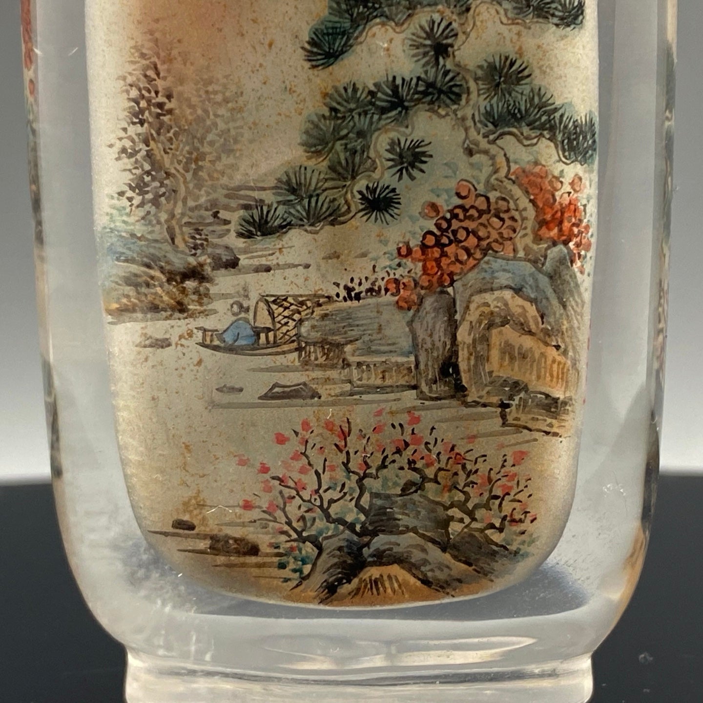 A1041 Old Chinese Peking Glass Inside Painting Mountain River Scene Design Snuff Bottle w Stopper