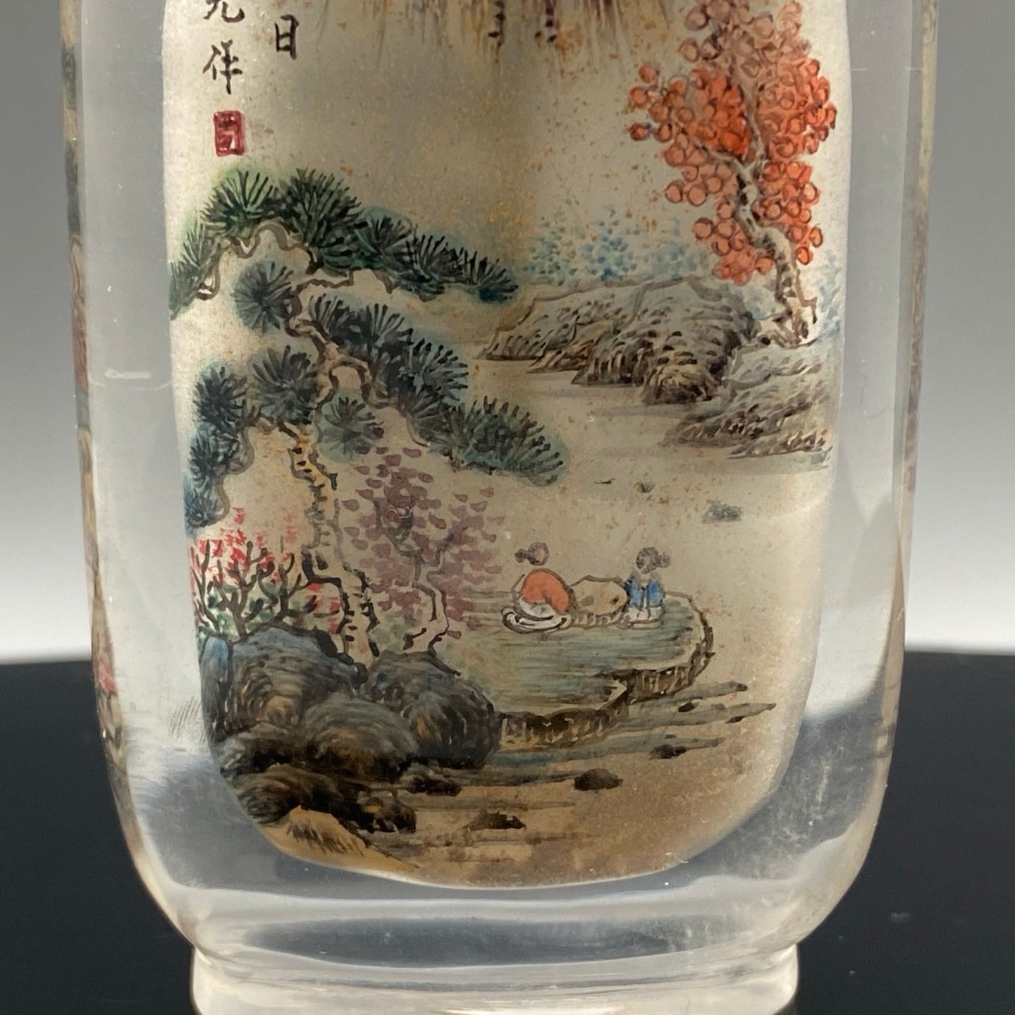 A1041 Old Chinese Peking Glass Inside Painting Mountain River Scene Design Snuff Bottle w Stopper