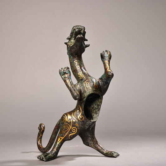 A1079 Vintage Chinese Gilt Gold Bronze Divine Beast Statue