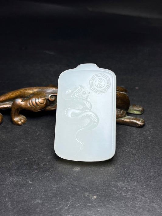 A1093 Chinese Natural Hetian Jade Low Relief Snake Design Pendant