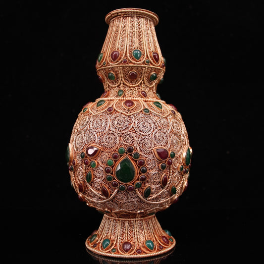 A1094 Tibetan Silver Wires Inlay Gems Vase