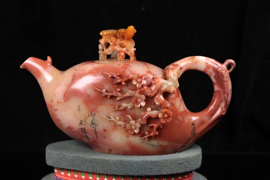 A1111 Chinese Shoushan Stone High Relief Plum Flower Teapot