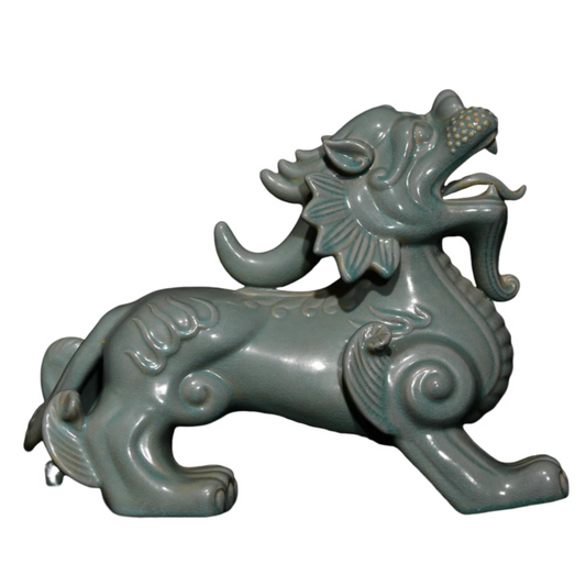 A1119 Chinese Ru Kiln Porcelain Fortune Kylin Statue