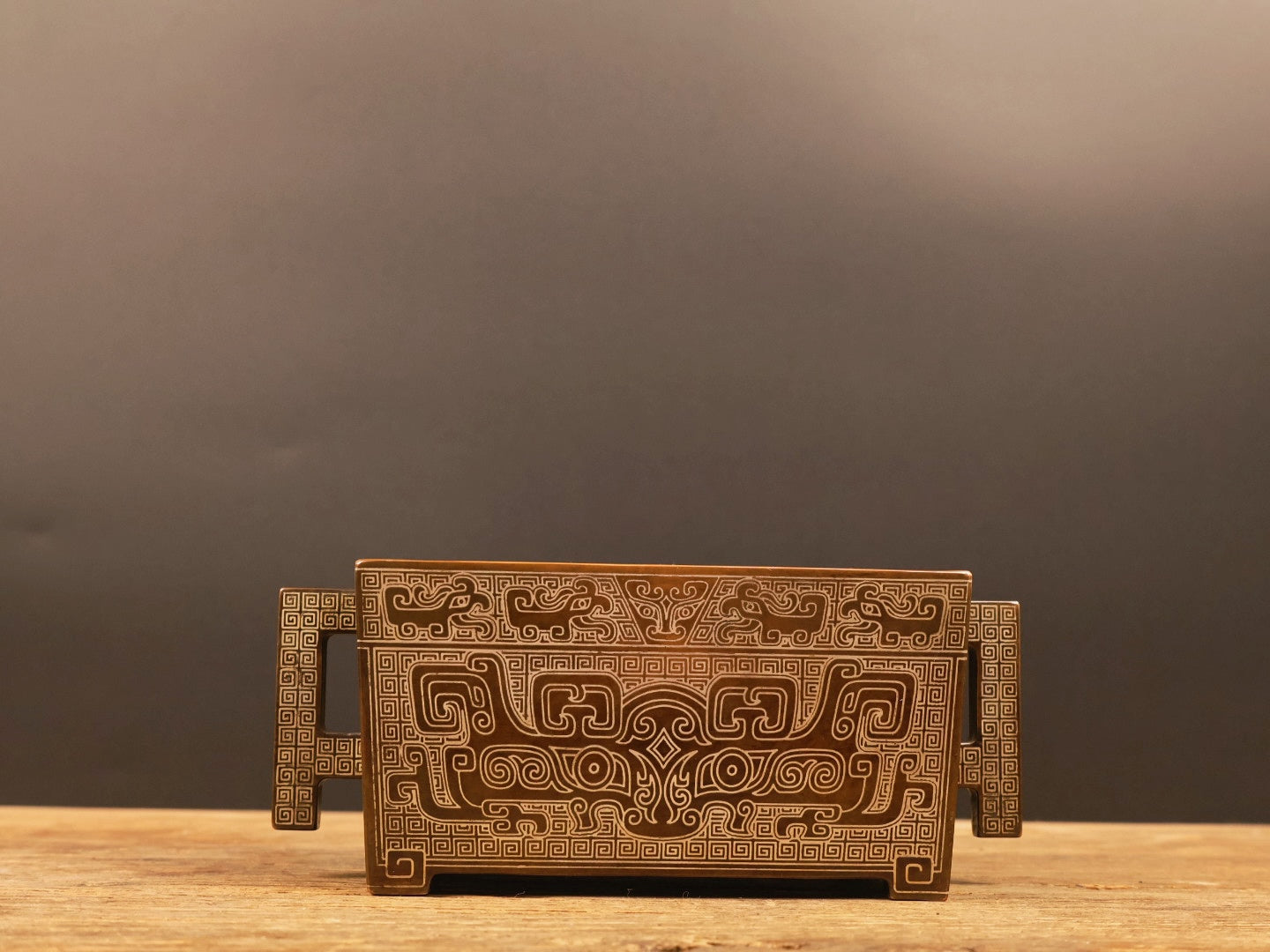 A1148 Vintage Chinese Copper Inlay Silver Wires Double Ears Incense Burner