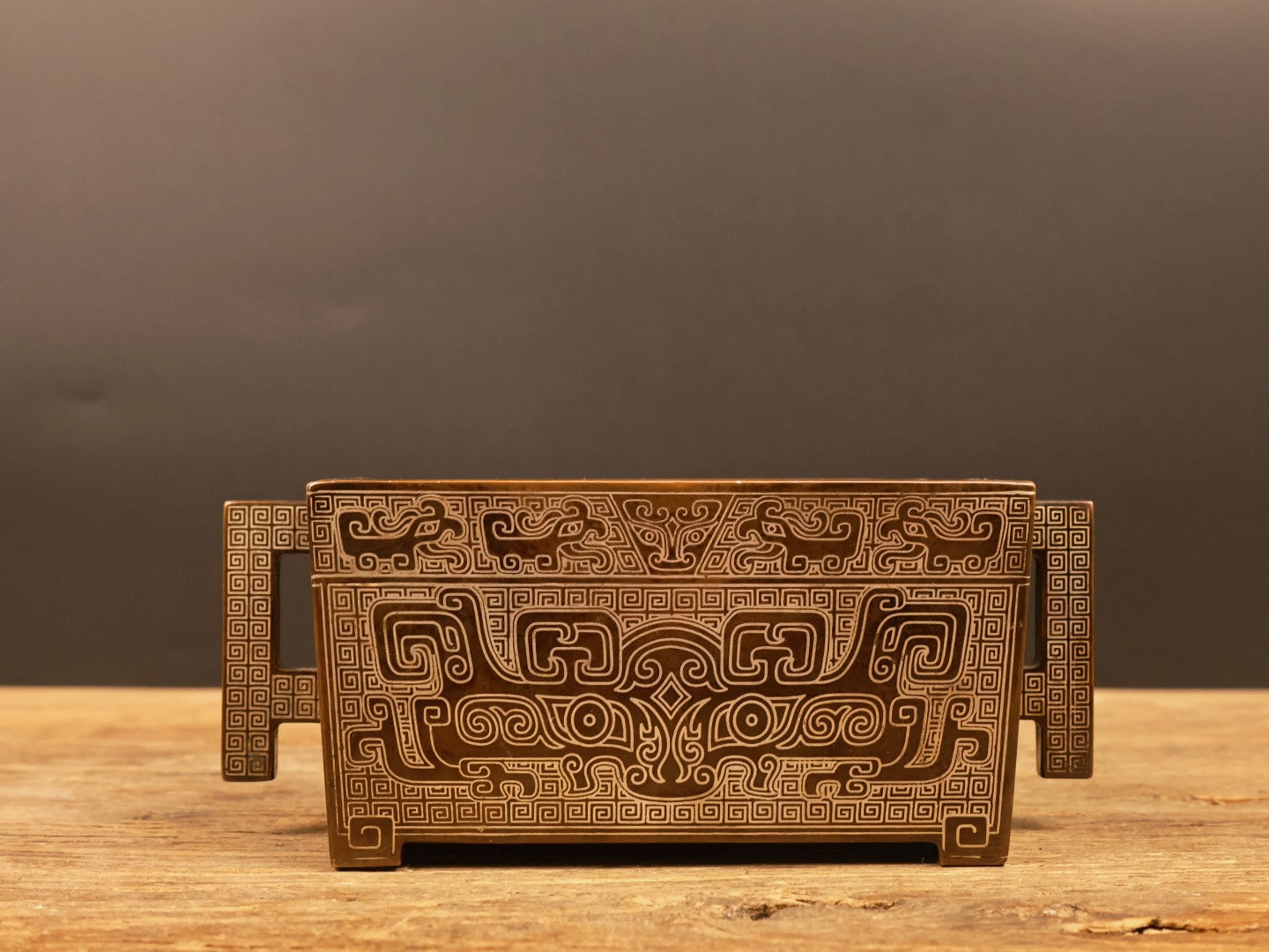 A1148 Vintage Chinese Copper Inlay Silver Wires Double Ears Incense Burner