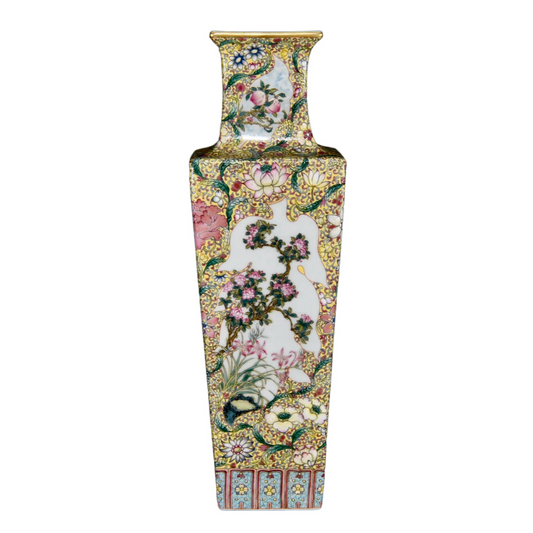 A1149 Chinese Qing Dynasty Gilt Gold Famille Rose Flowers Design Porcelain Vase