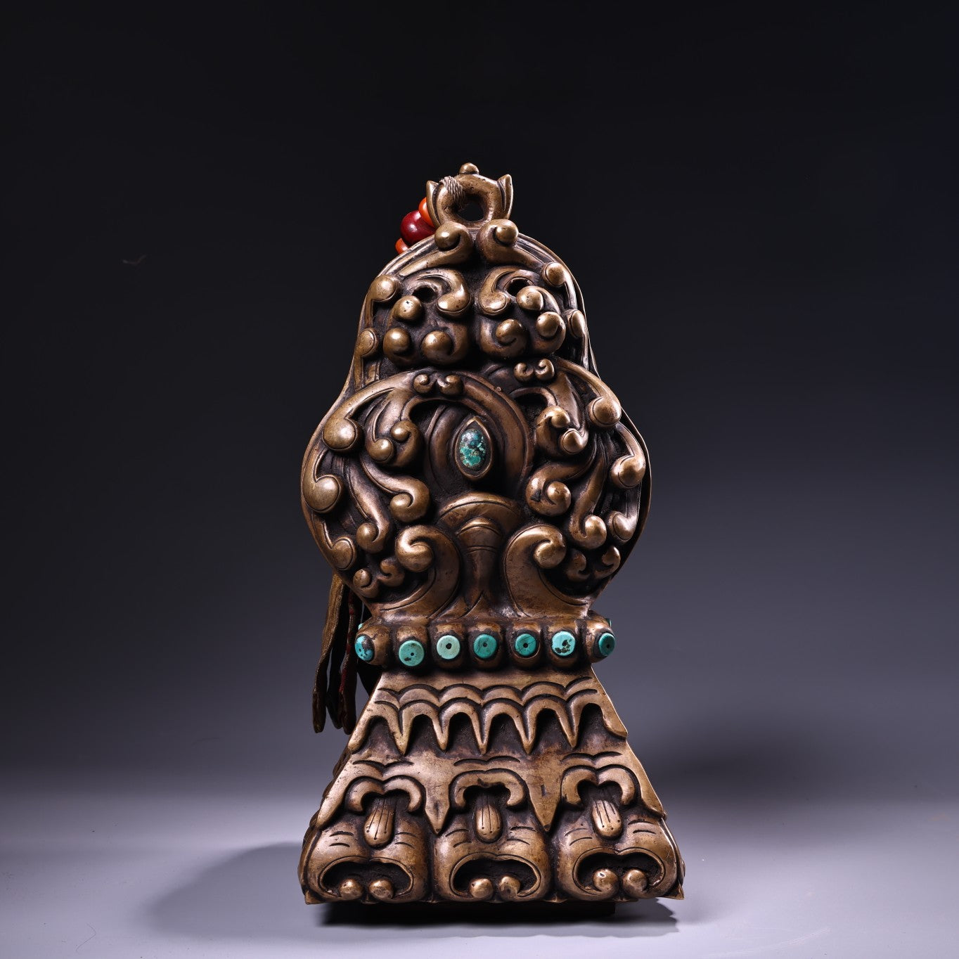 A1150 Vintage Chinese Gilt Gold Copper Inlay Turquoise Seal