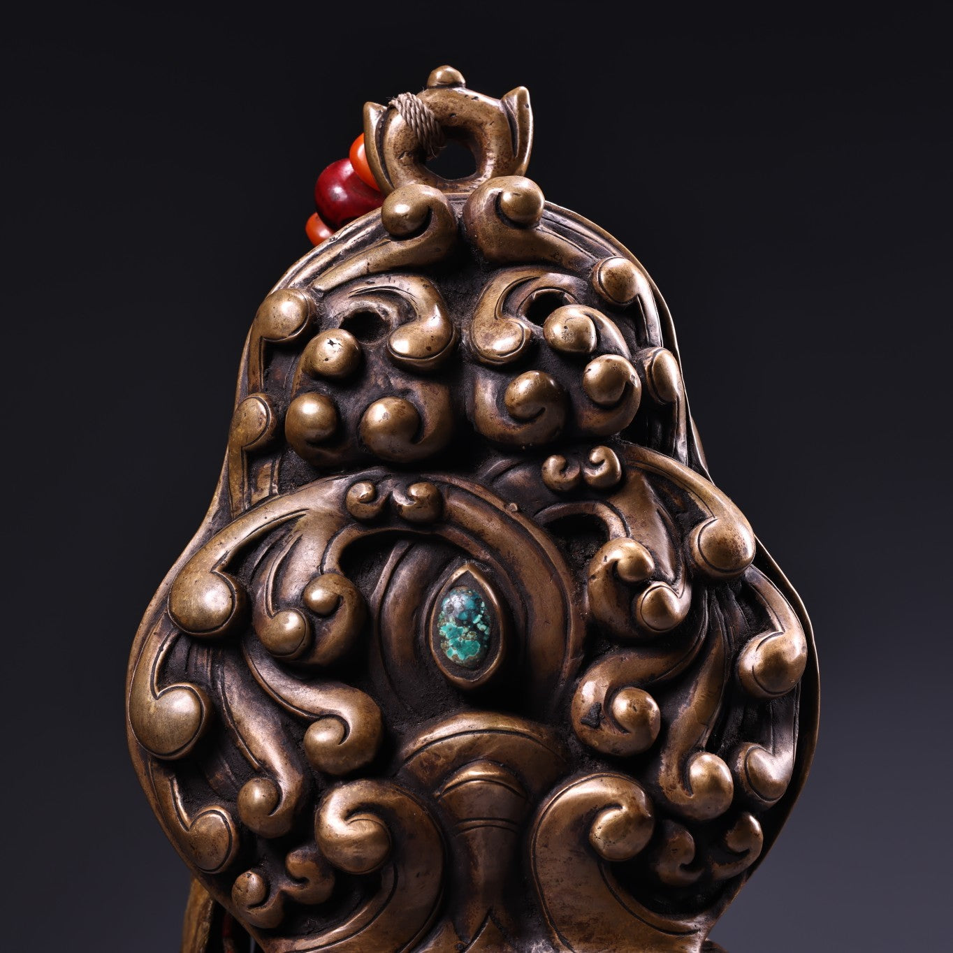 A1150 Vintage Chinese Gilt Gold Copper Inlay Turquoise Seal