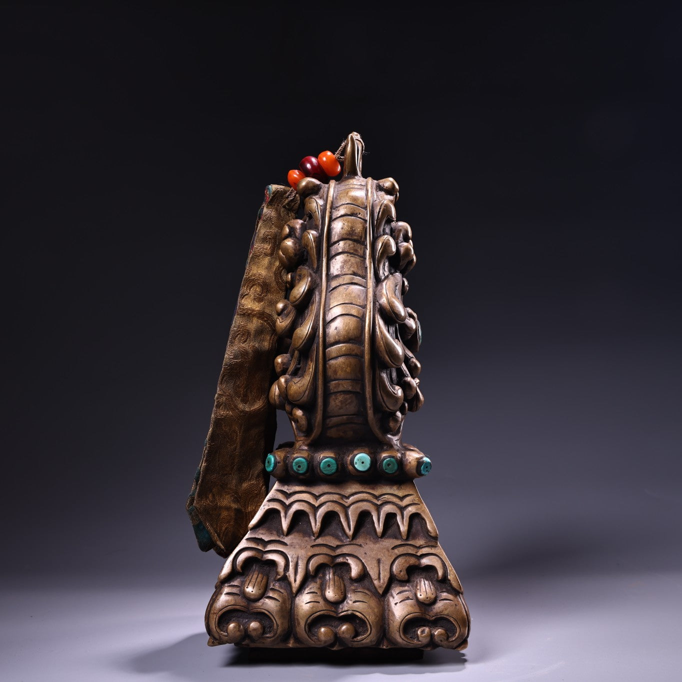 A1150 Vintage Chinese Gilt Gold Copper Inlay Turquoise Seal