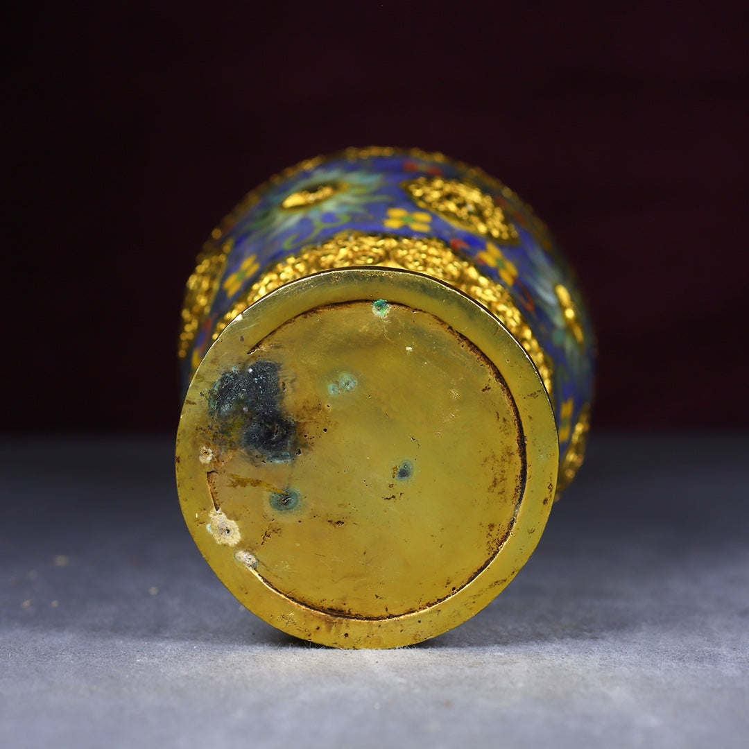 A1153 A Pair Vintage Chinese Gilt Gold Copper Cloisonne Vase