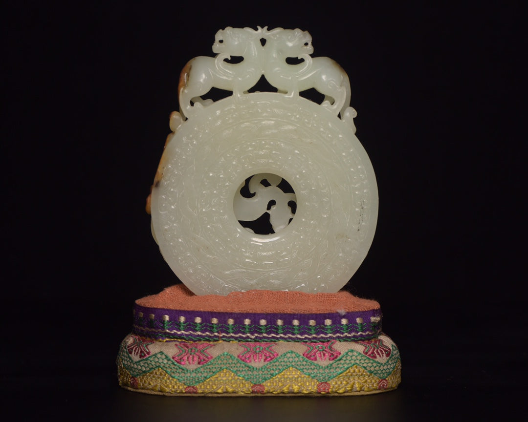 A1181 Openwork Chinese Hetian Jade High Relief Chi Dragon Jade Bi